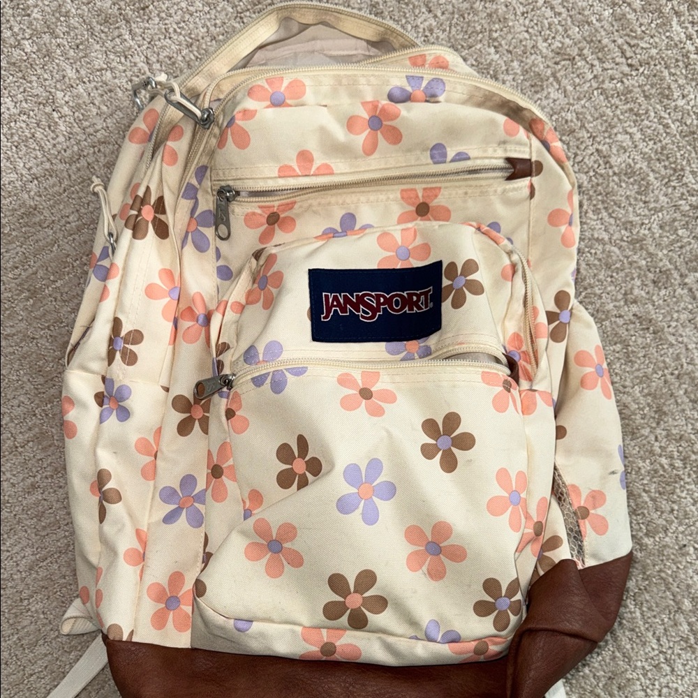 Jansport Cream Backpack with Floral Design